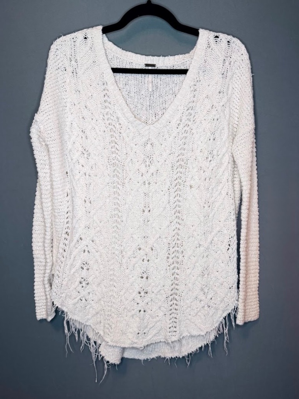 Free People Cream Open Knit Boho Sweater Women’s Small
